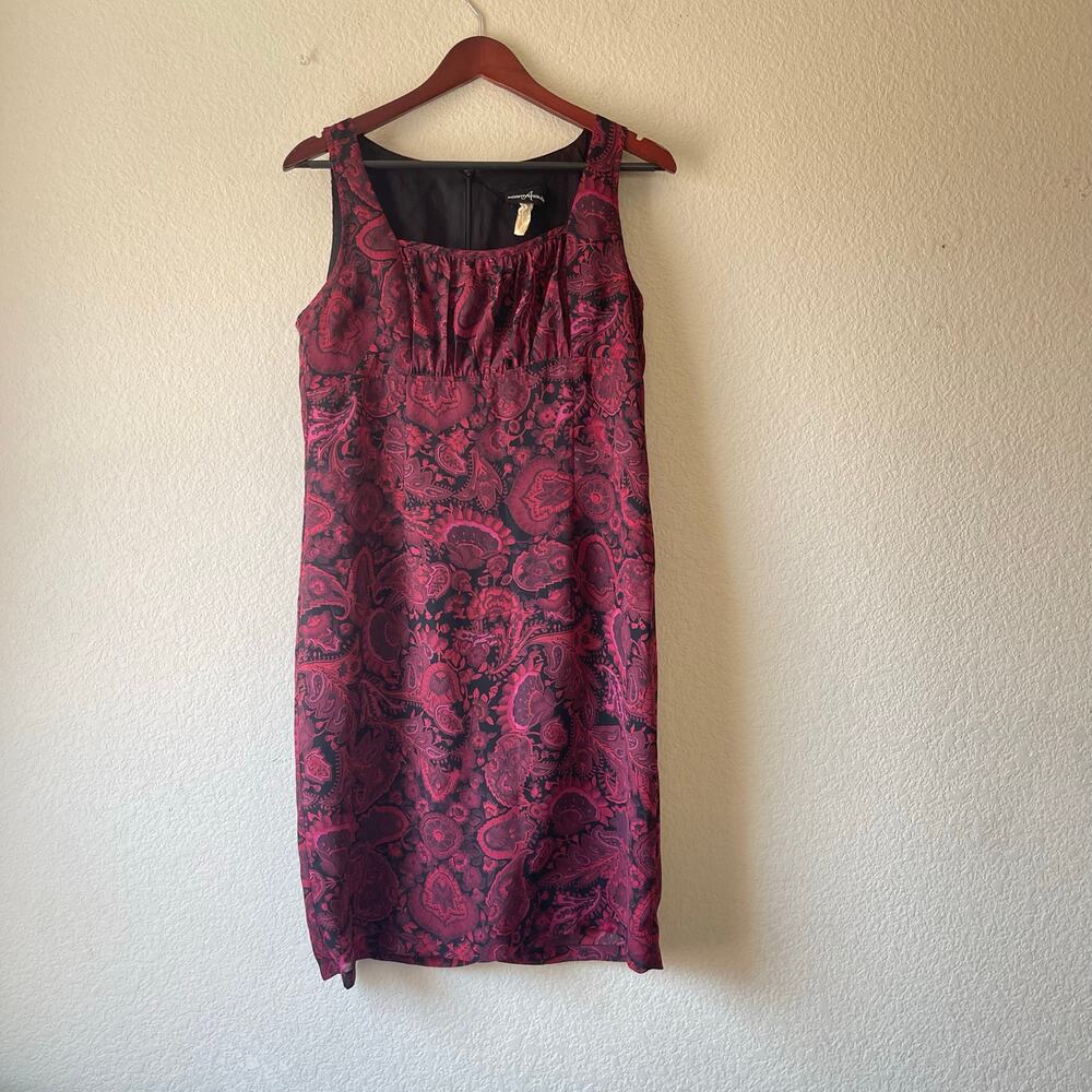 Vintage 90s fuchsia and black paisley babydoll style mini dress‎ size medium